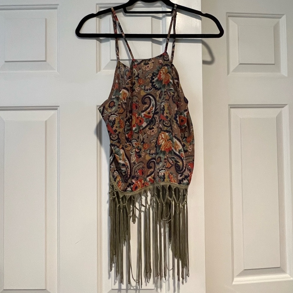 Paisley Open Back Fringe Top